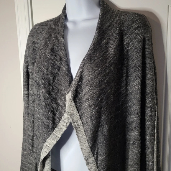 Eileen Fisher Cotton Plaited Knit Cascading Open Cardigan Charcoal Gray Size S - Picture 3 of 10